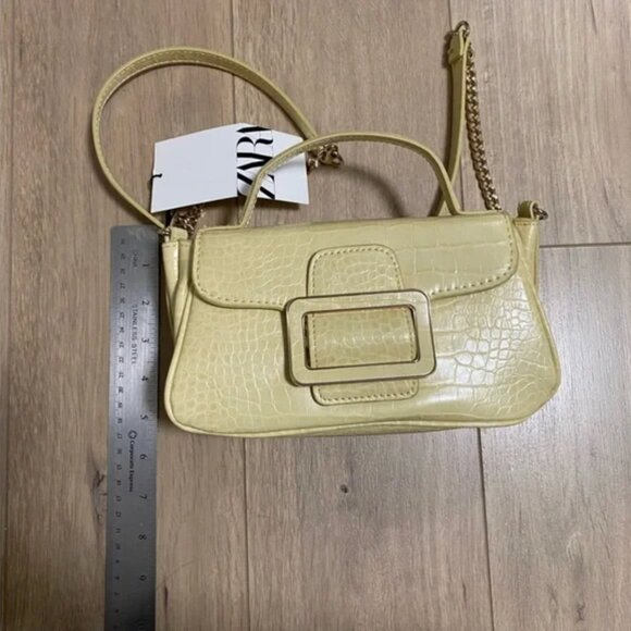 Zara Animal Print Crossbody Bag with Buckle Yellow - Picture 9 of 11